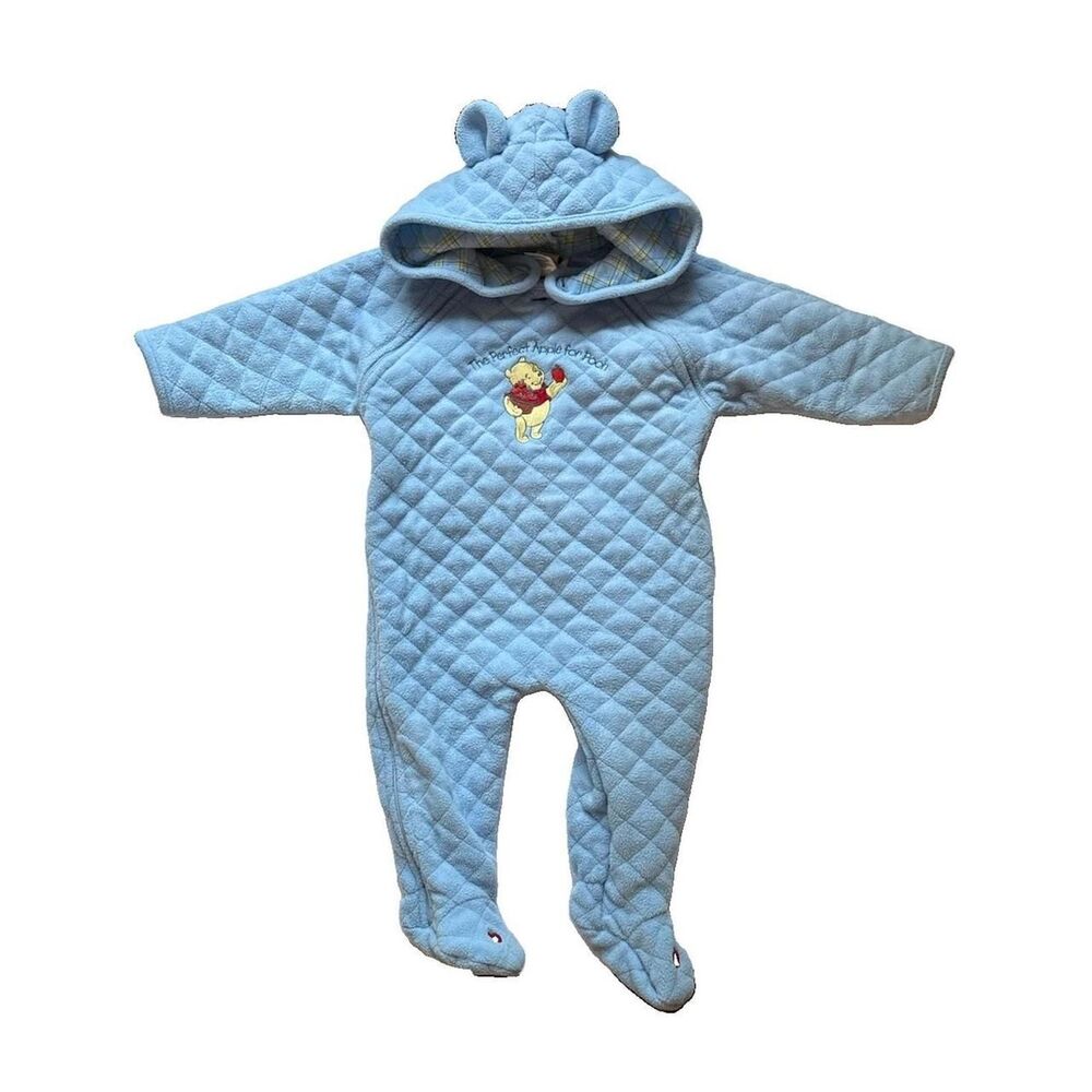 Vintage Disney Sincerely Pooh Hooded Quilted Coverall 6-9M Baby One Piece